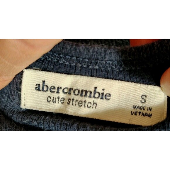 Abercrombie & Fitch S Cute Stretch Navy Ribbed Ruffle Tank Top Y2K Preppy Cami - Picture 8 of 9